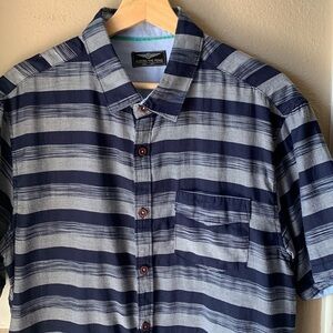 ACROSS THE POND Blue Short Sleeve Striped Button Down Shirt